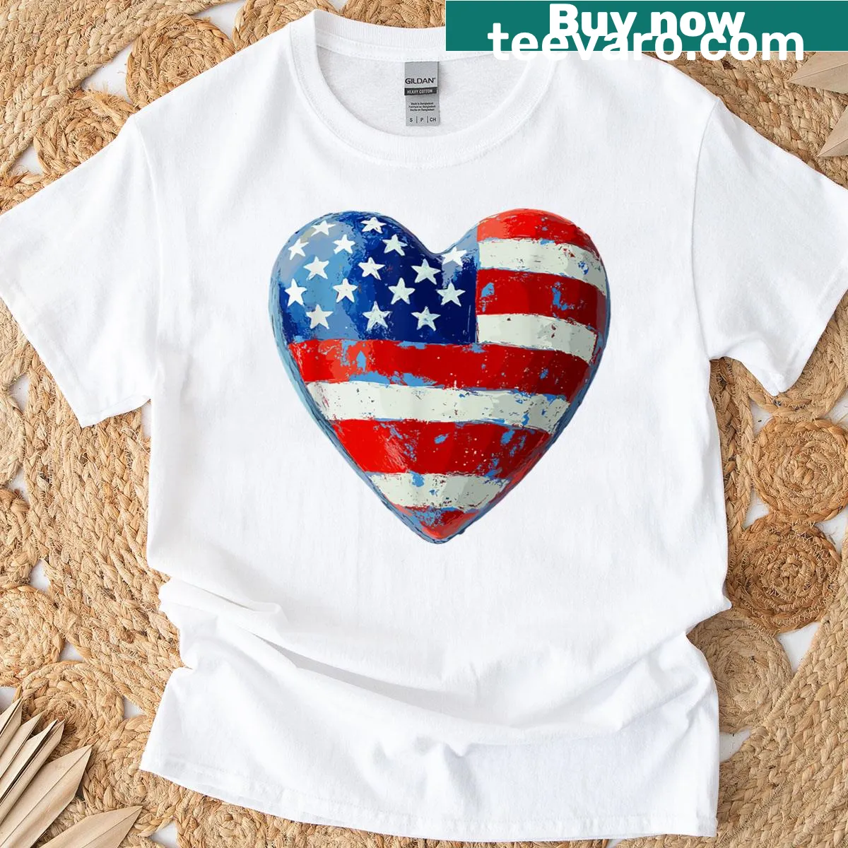 Silhouette of American flag in a heart shape on a classic t-shirt — on a men's t-shirt