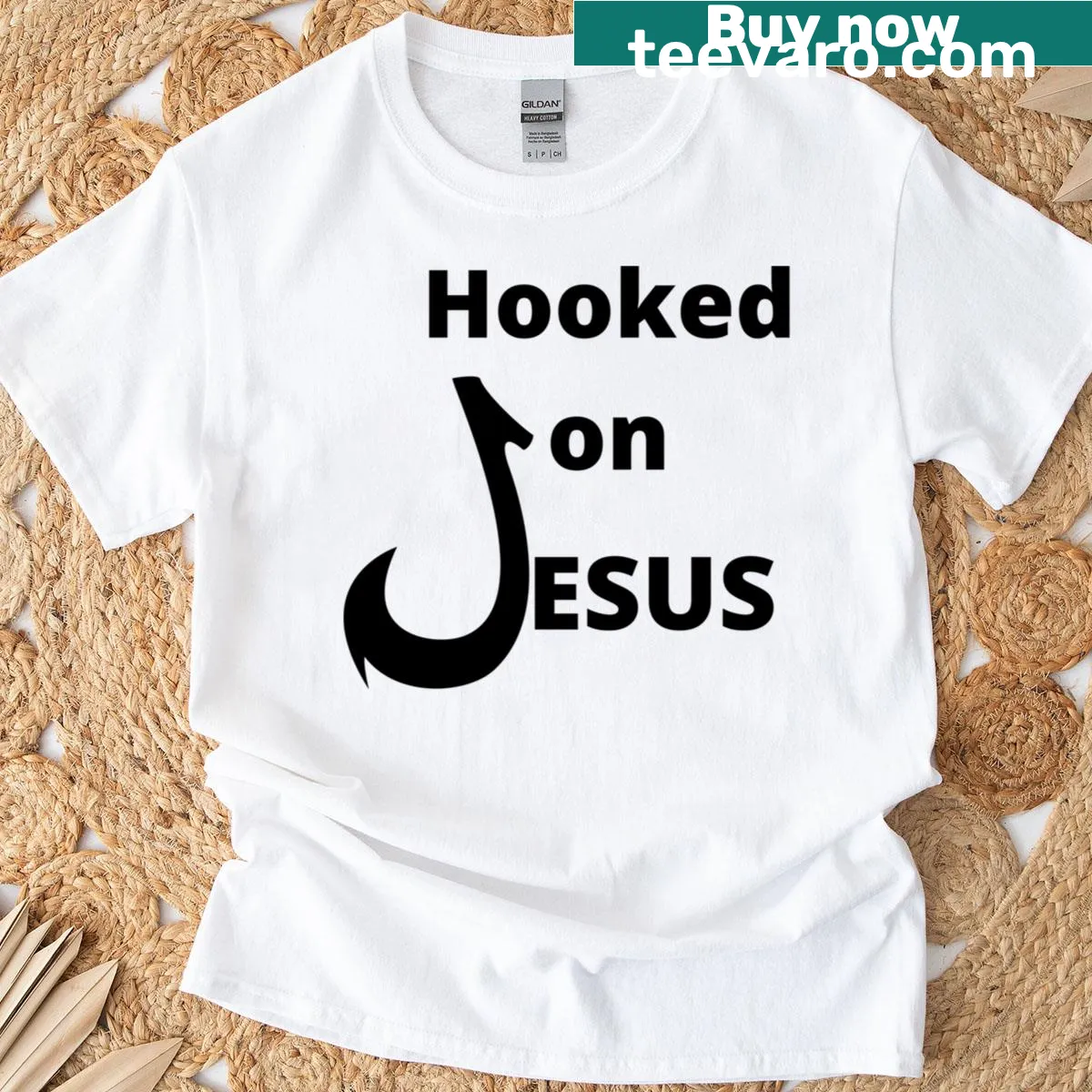 Illustration of a hook symbolizing faith on a classic t-shirt — on a men's t-shirt