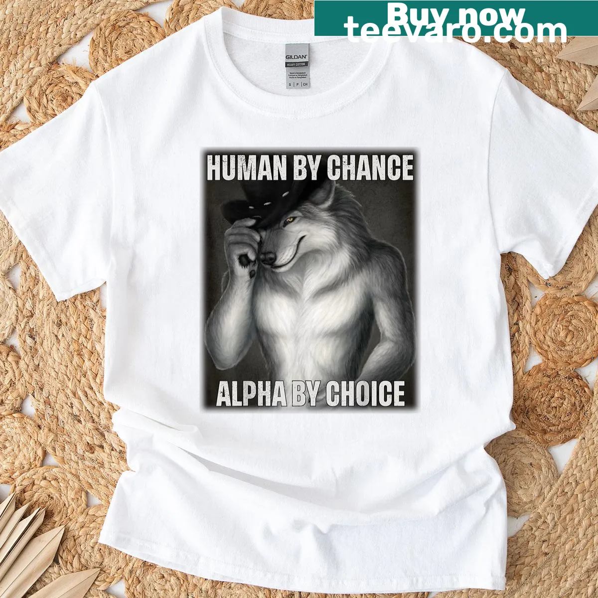 Sarcastic alpha wolf meme t-shirt with bold text — on a men's t-shirt