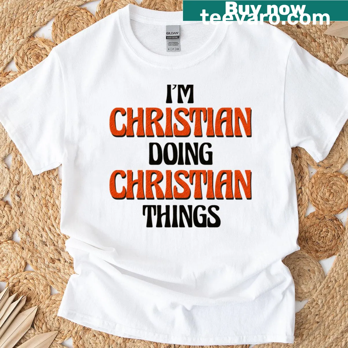 Classic Christian T-shirt with uplifting message about faith — on a men's t-shirt