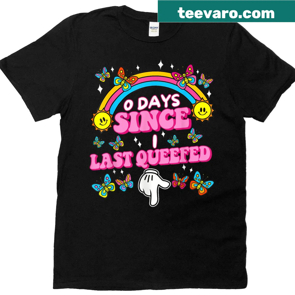 Inappropriate T-shirt with humorous queef reference — on a men's t-shirt
