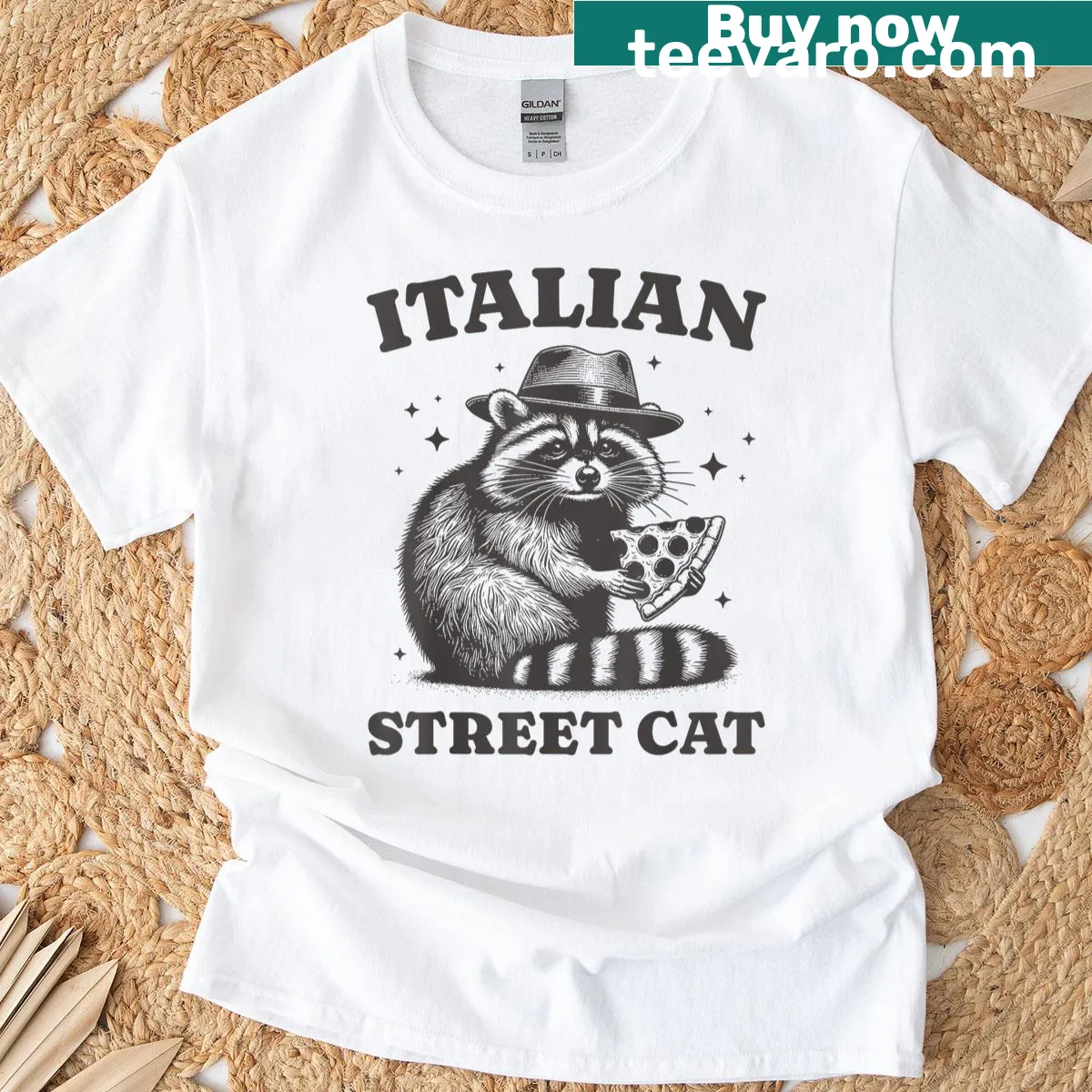 Vintage-style t-shirt featuring a funny raccoon design. — on a men's t-shirt