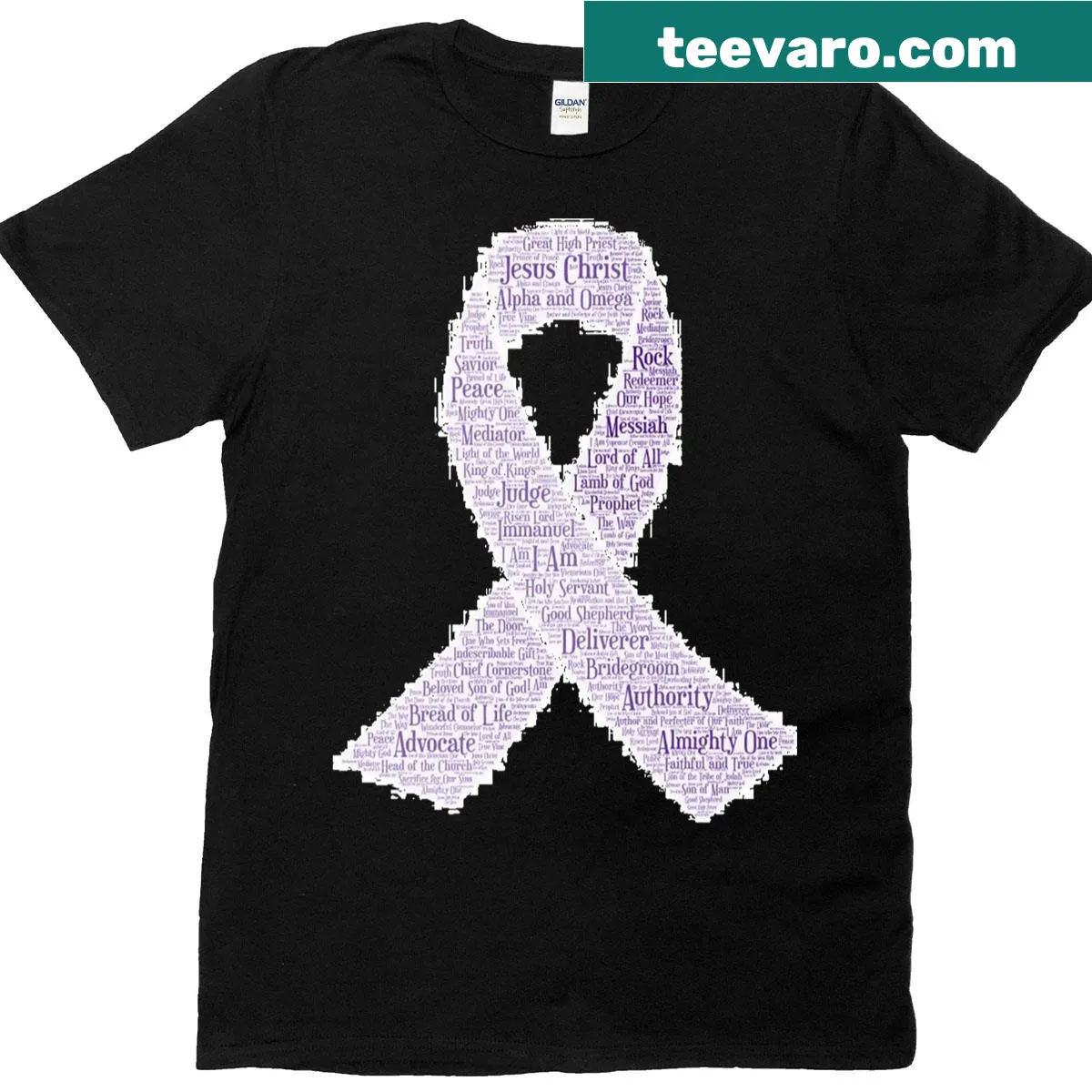 T-shirt featuring an elegant ribbon design and 'Jesus Christ' text — on a men's t-shirt