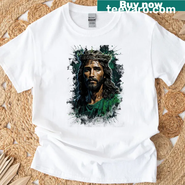 T-shirt featuring an illustration of Jesus with a crown of thorns