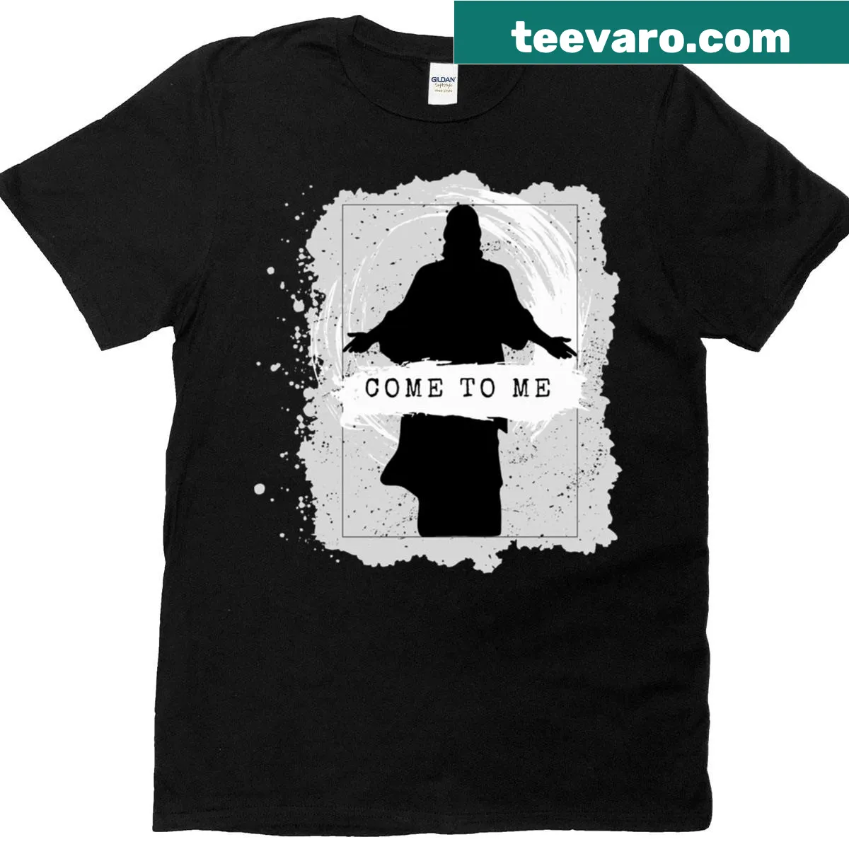 T-shirt with the message 'Jesus - Come To Me' in simple typography — on a men's t-shirt