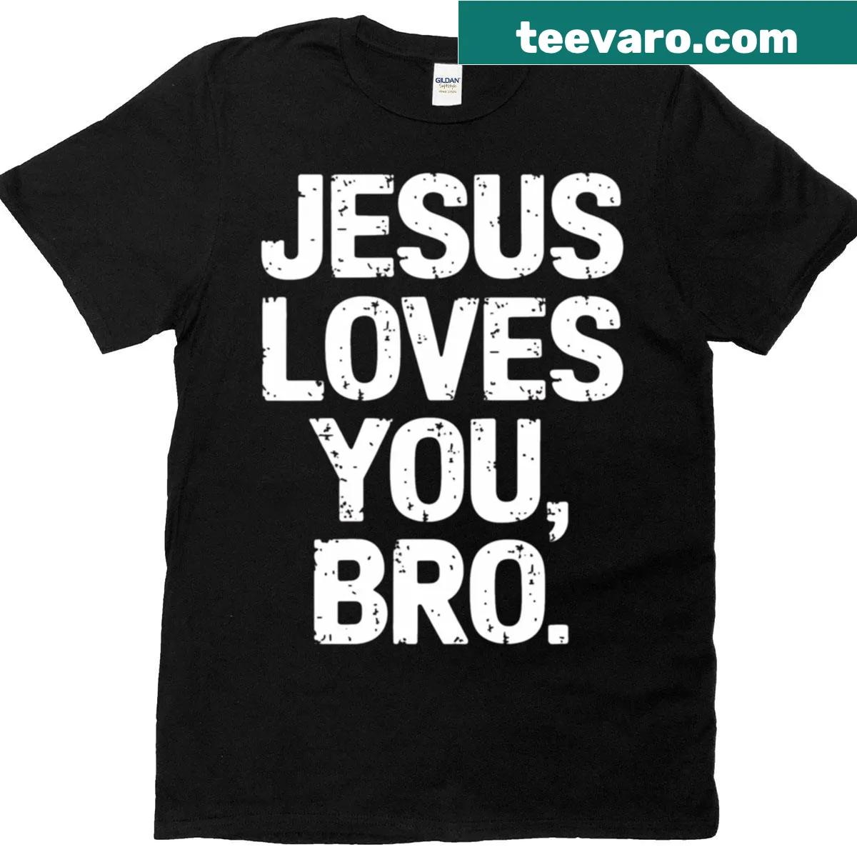 Funny Christian shirt with the quote 'Jesus Loves You Bro'. — on a men's t-shirt