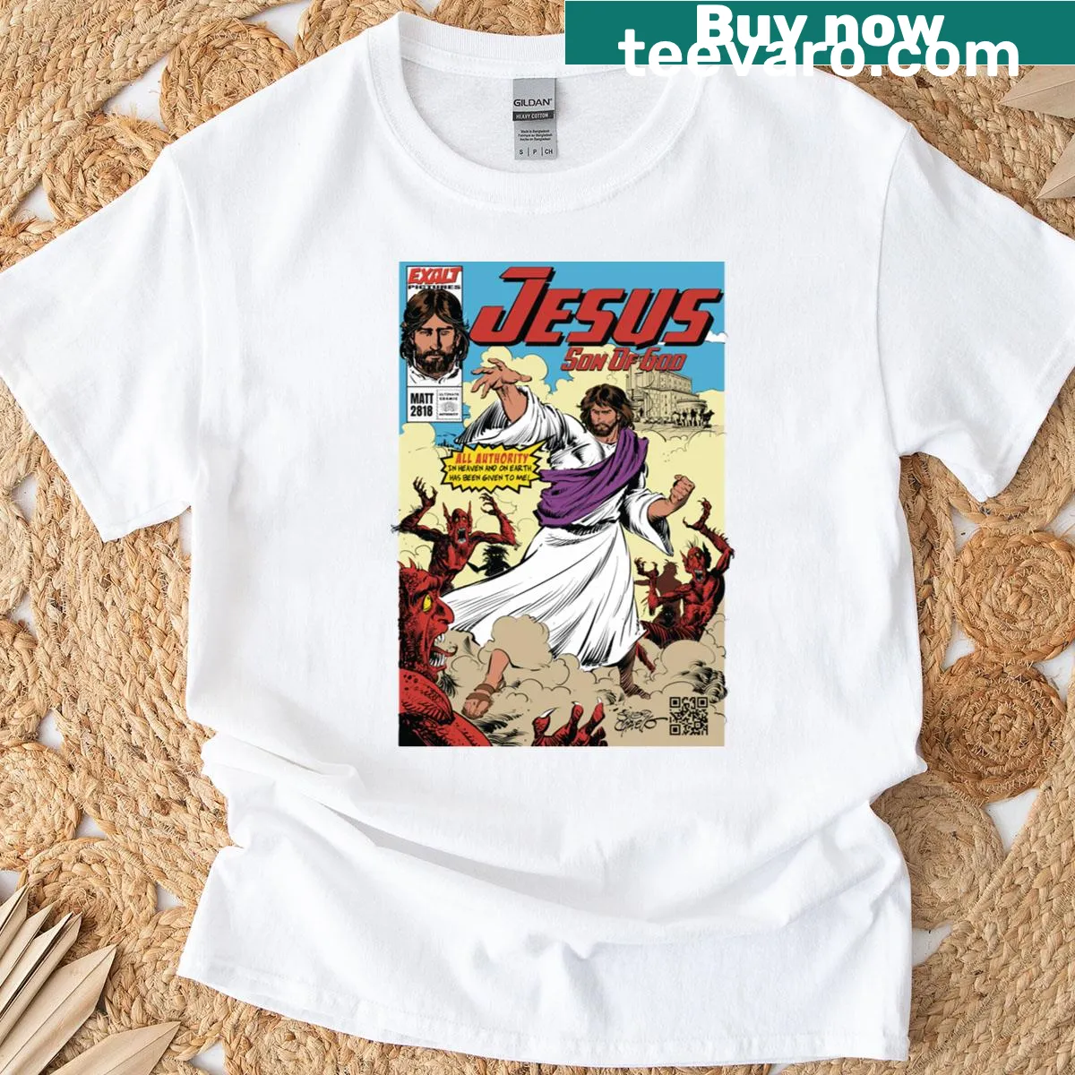 Jesus comic cover design T-shirt — on a men's t-shirt