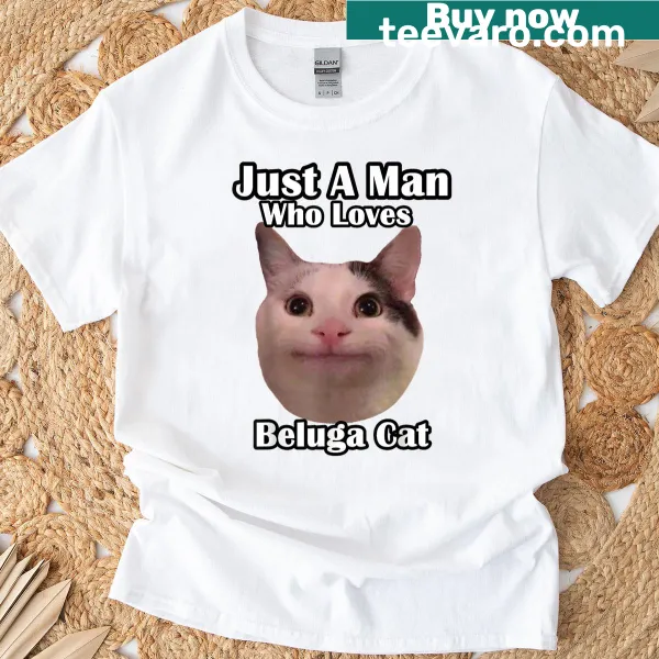 Illustration of a beluga cat with playful text about cat love
