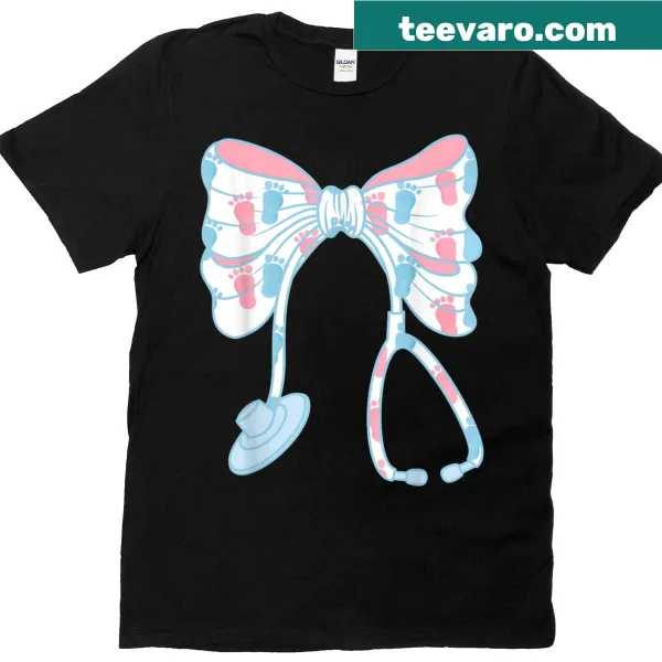Cute labor and delivery nurse t-shirt with bow and stethoscope illustration