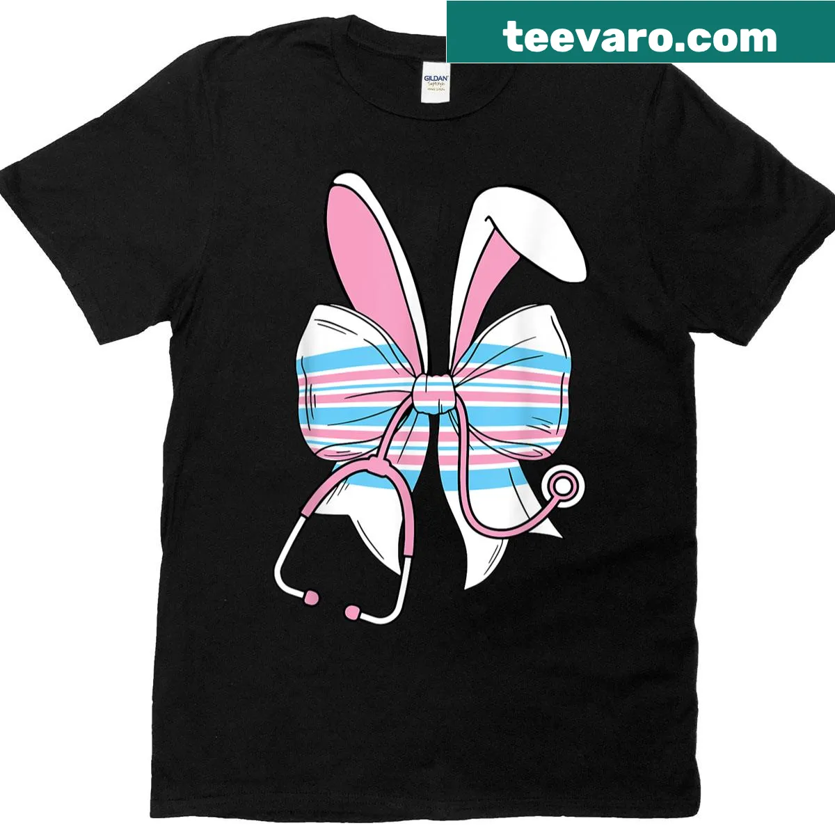Easter-themed labor and delivery nurse t-shirt with bunny ears and baby blanket — on a men's t-shirt