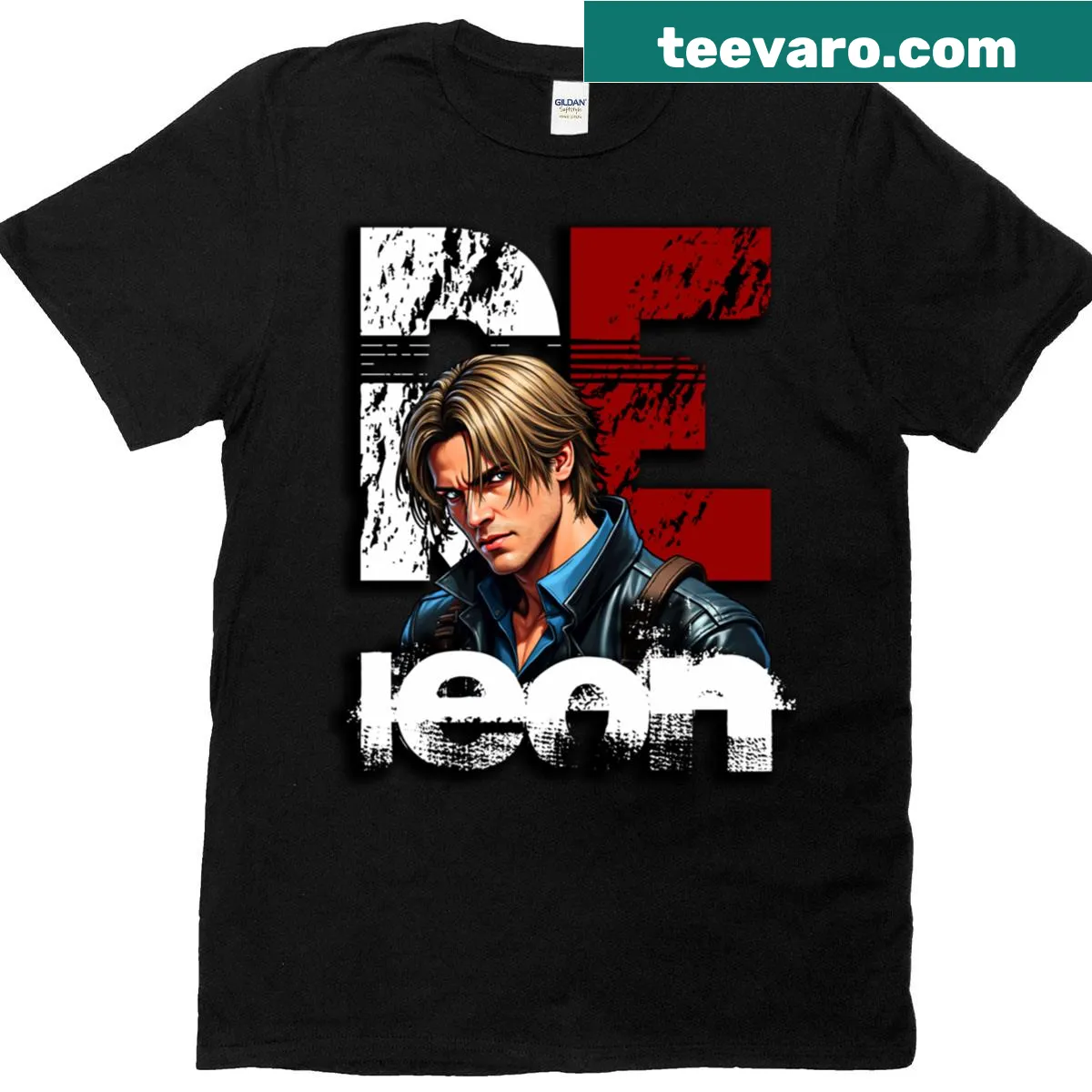 Graphic t-shirt inspired by Leon S. Kennedy from Resident Evil — on a men's t-shirt