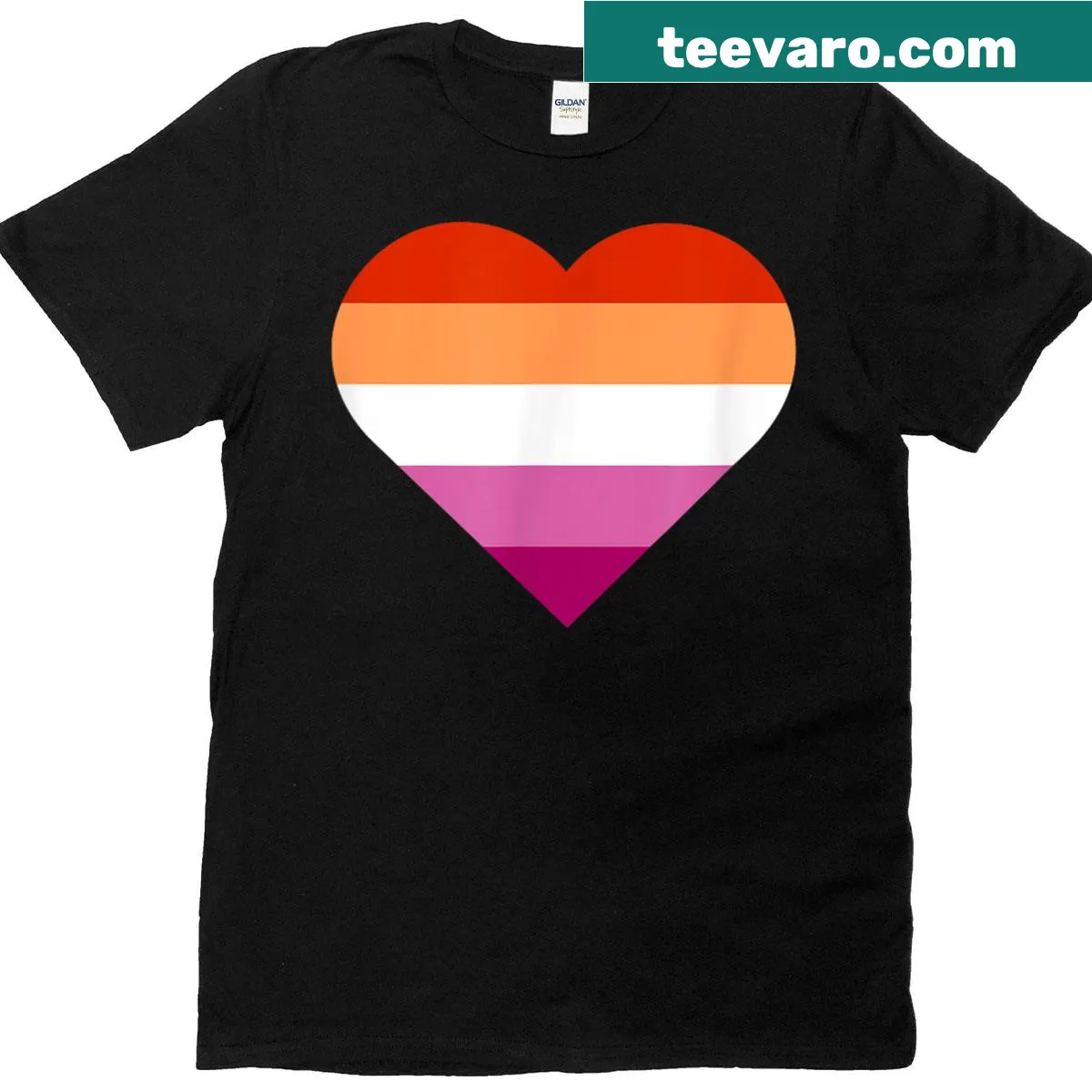Lesbian pride t-shirt with heart design in flag colors — on a men's t-shirt