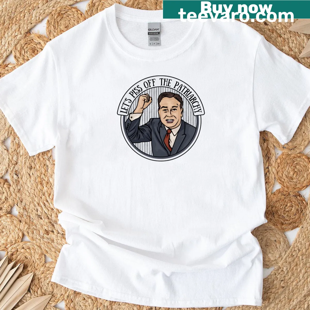 Bold Let's Piss Off The Patriarchy T-shirt with empowering text — on a men's t-shirt