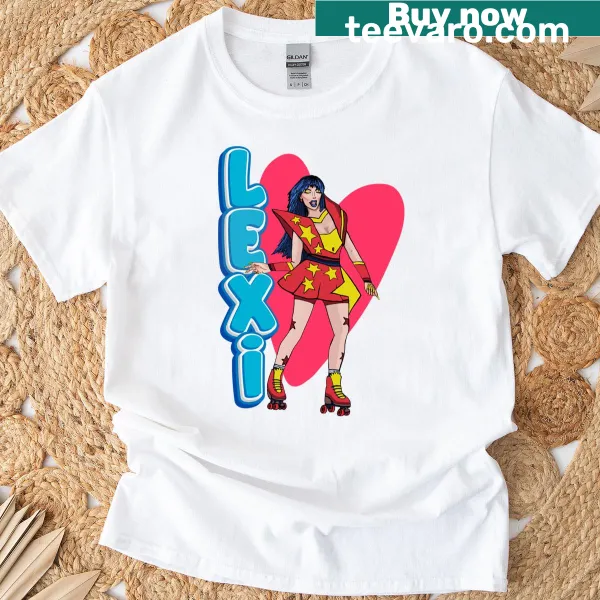 Cartoon t-shirt featuring Lexi Love as a skater icon with stars