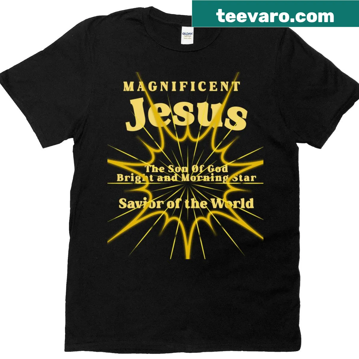Savior Of The World text t-shirt with religious theme — on a men's t-shirt