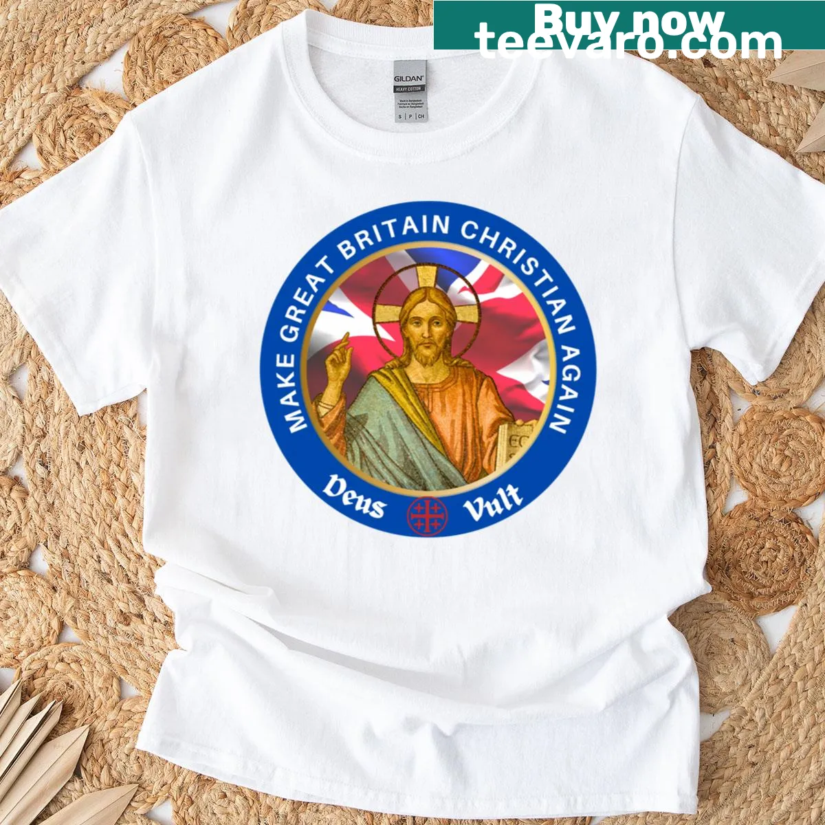 Bold text graphic advocating for Christian values in Britain — on a men's t-shirt