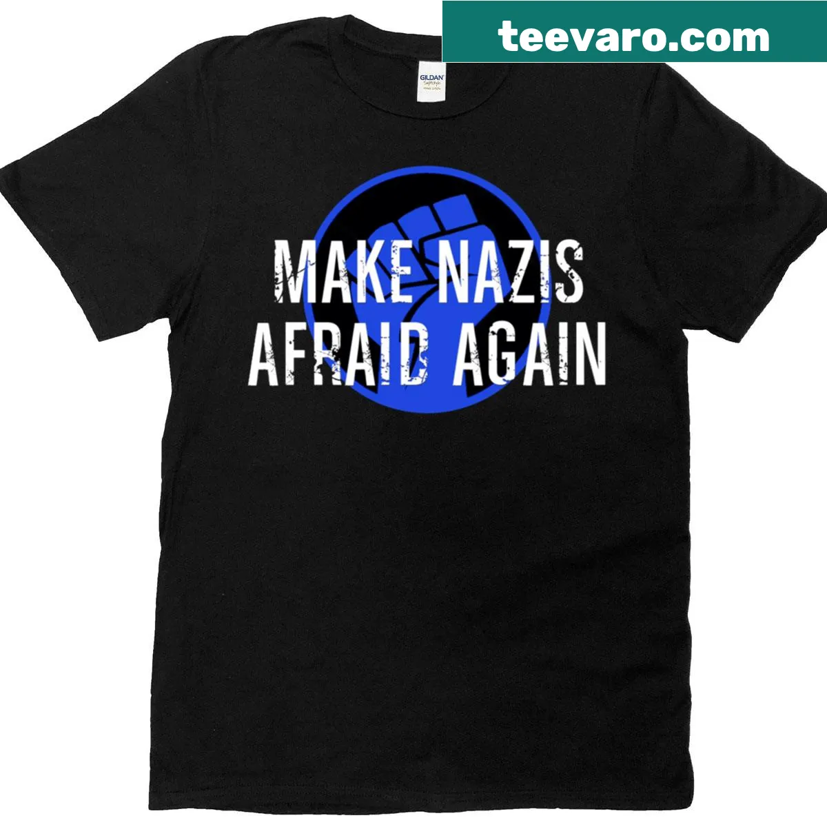Bold text design 'Make Nazis Afraid Again' graphic t-shirt — on a men's t-shirt