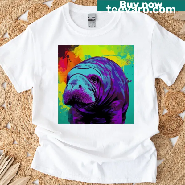 Pop art manatee t-shirt featuring a whimsical cartoon design