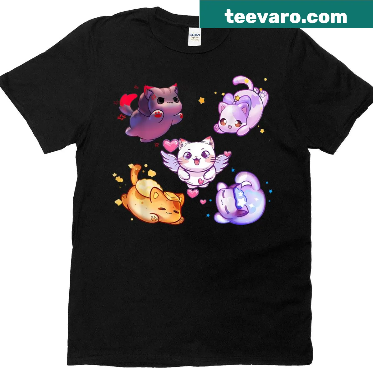 Adorable T-shirt featuring plush cats in a playful illustration — on a men's t-shirt