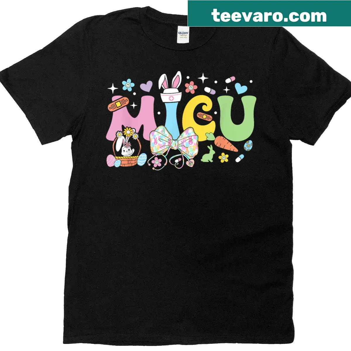 Cute bunny nurse T-shirt with stethoscope for Easter — on a men's t-shirt