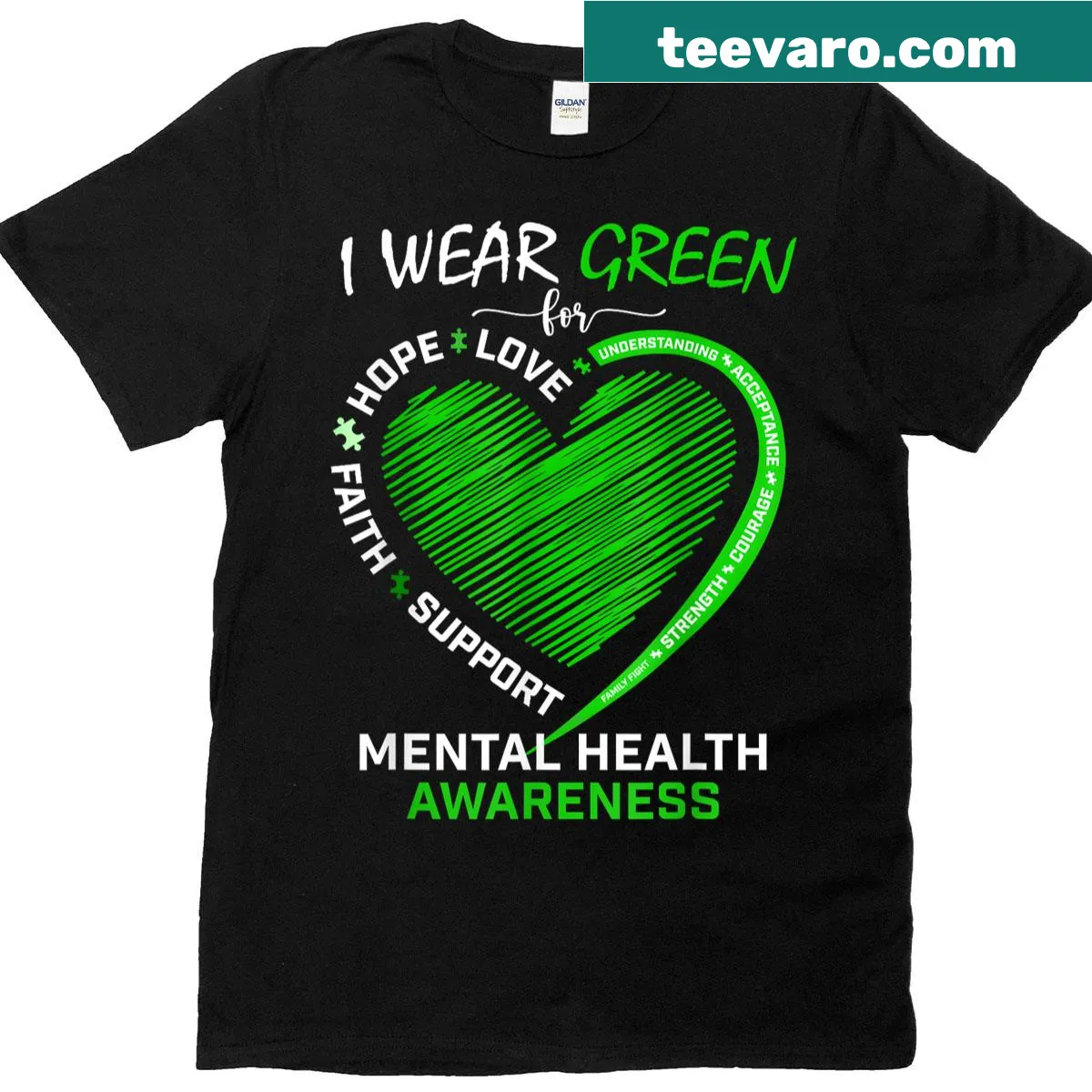 T-shirt featuring a meaningful green ribbon design — on a men's t-shirt