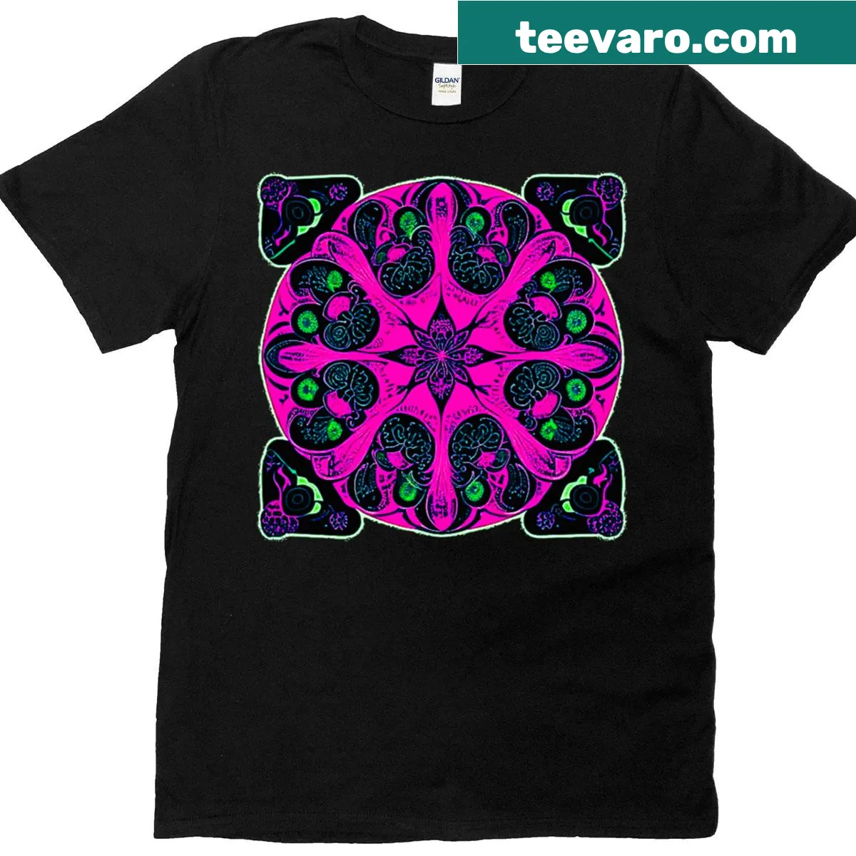 Artistic floral mosaic stained glass design T-shirt — on a men's t-shirt