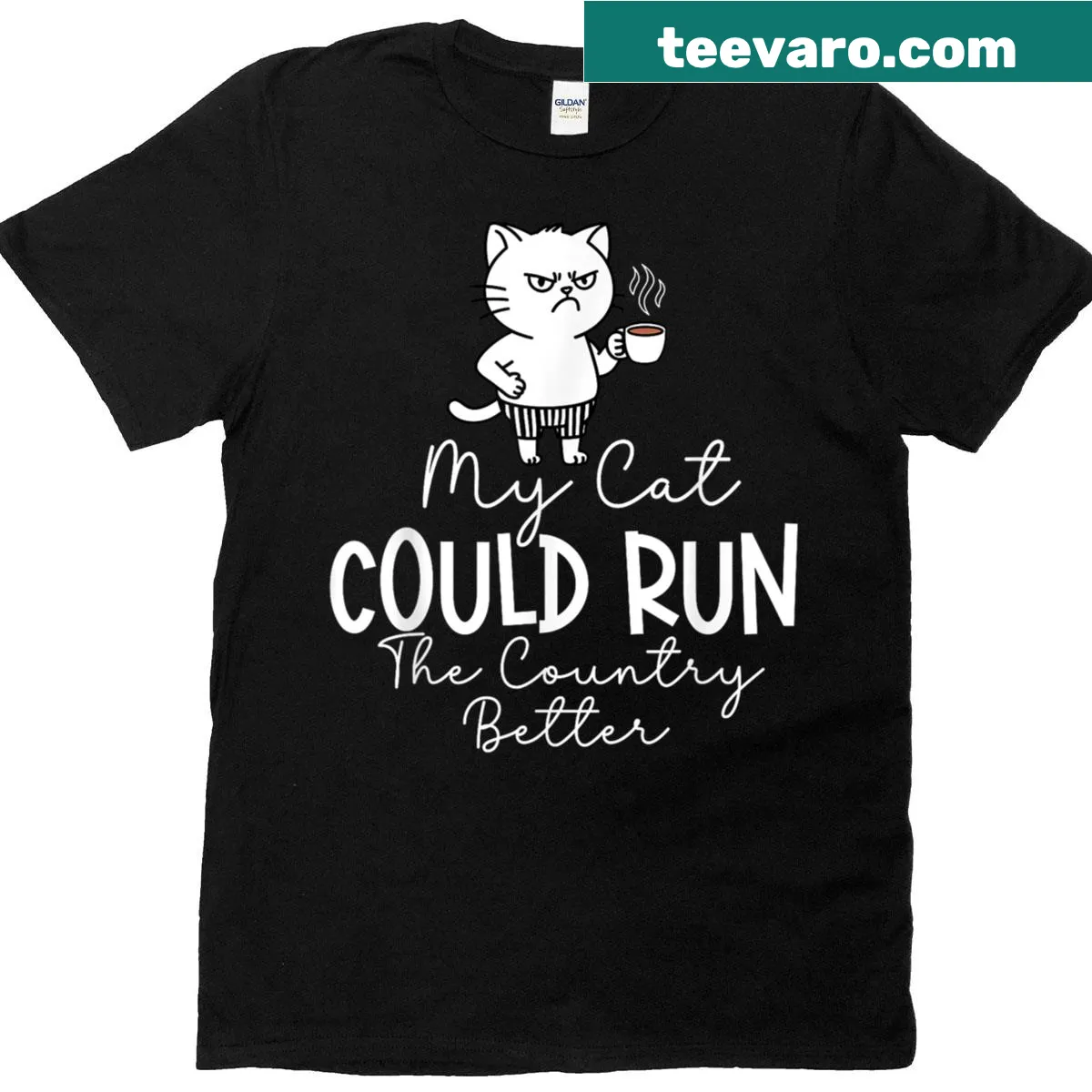 Funny t-shirt featuring a cat-themed political quote — on a men's t-shirt