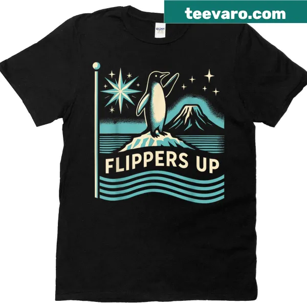 Playful penguins graphic on a T-shirt