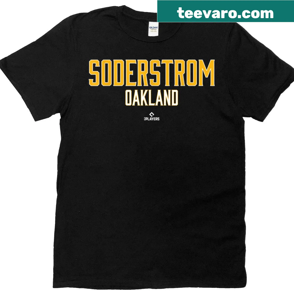 Illustrative design celebrating Tyler Soderstrom with Oakland pride. — on a men's t-shirt