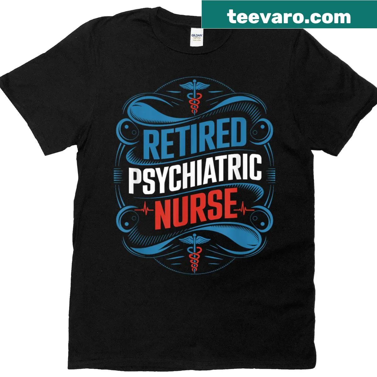 Retired psychiatric nurse t-shirt with bold typography — on a men's t-shirt