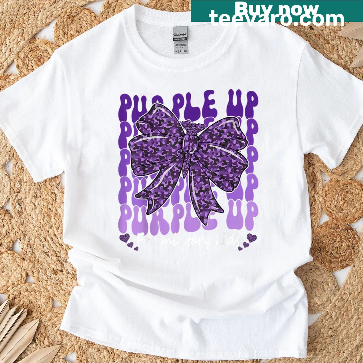 T-shirt with 'Purple Up' graphic for military kids — on a men's t-shirt