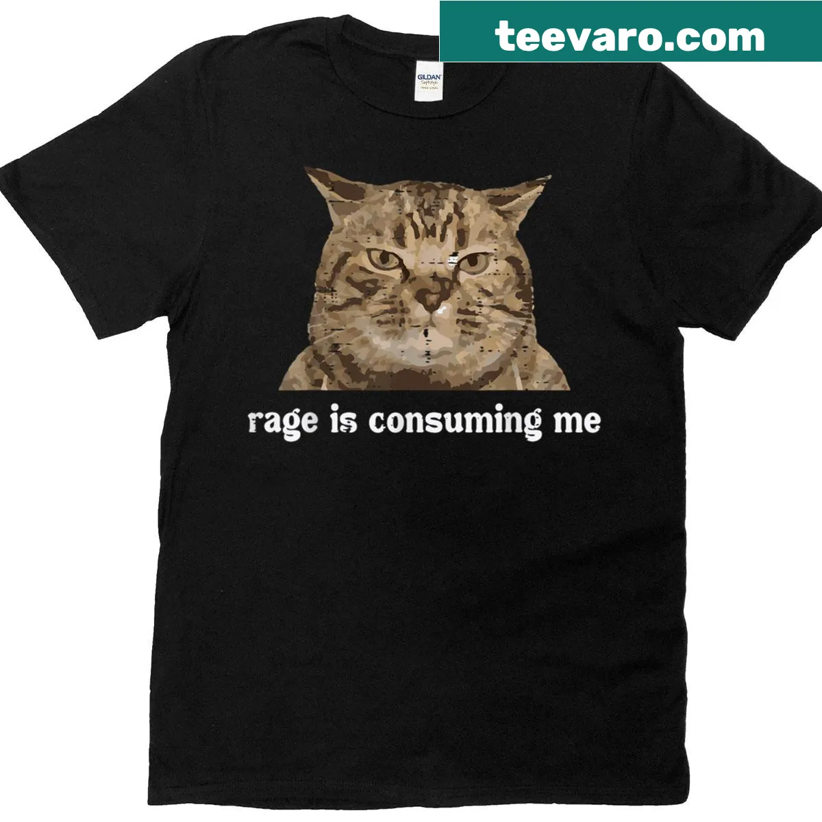 Funny cat-themed t-shirt with a humorous saying about rage — on a men's t-shirt
