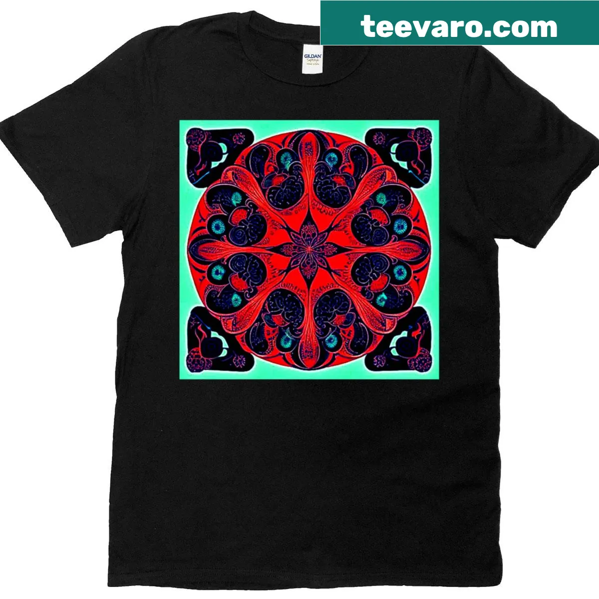 Mosaic stained glass flower design on T-shirt — on a men's t-shirt