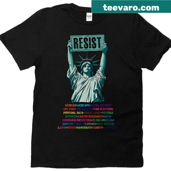 Protest t-shirt with Resist Liberty Hands Off message