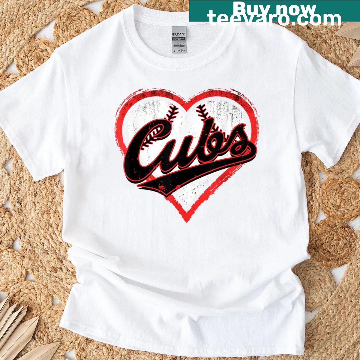 Personalized retro t-shirt with Cubs name and hearts design. — on a men's t-shirt