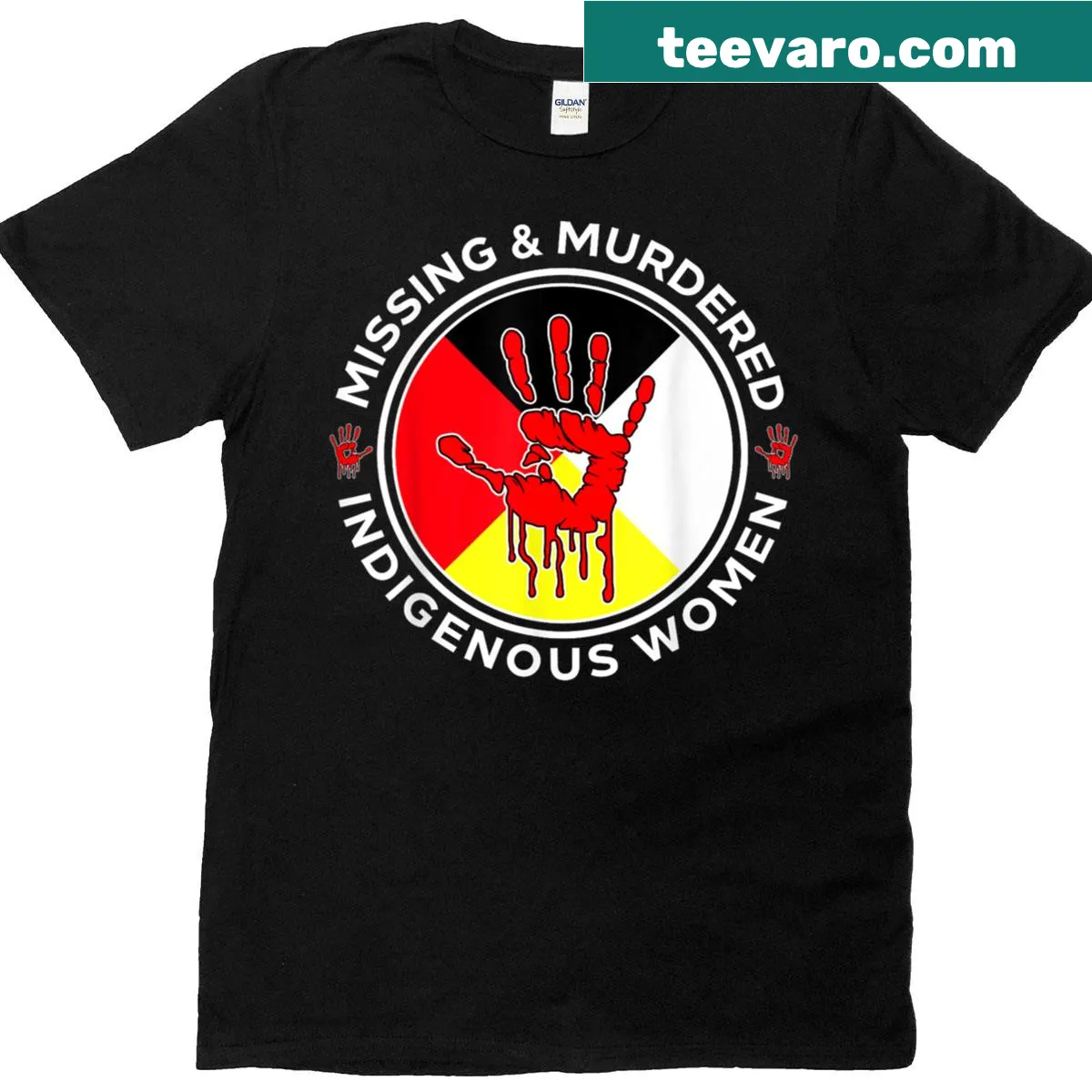 Retro design raising awareness for Missing Murdered Indigenous Women. — on a men's t-shirt