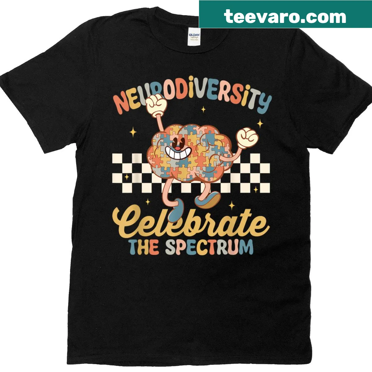 Retro brain design representing neurodiversity and autism spectrum — on a men's t-shirt