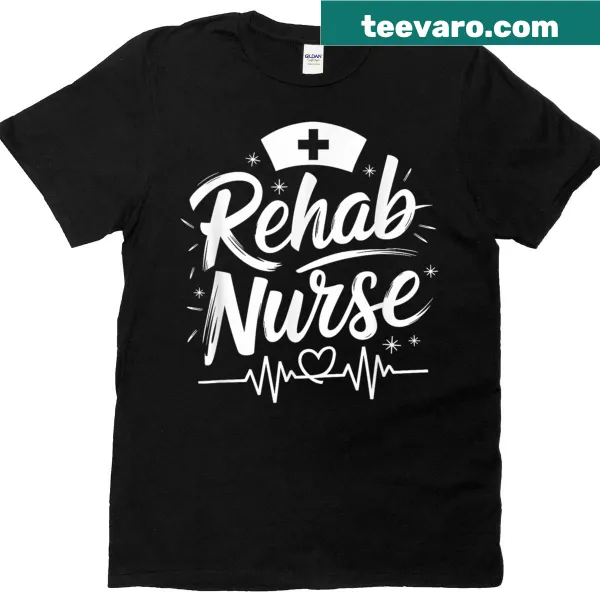 Retro t-shirt for rehabilitation nurses with relevant graphics.