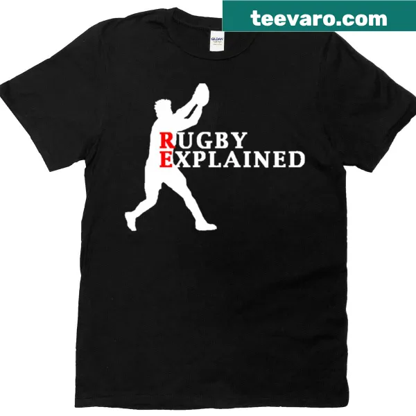 Playful rugby-themed t-shirt with 'Rugby Explained' text