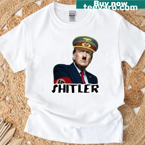 Satirical design featuring a caricature of a controversial figure with text.