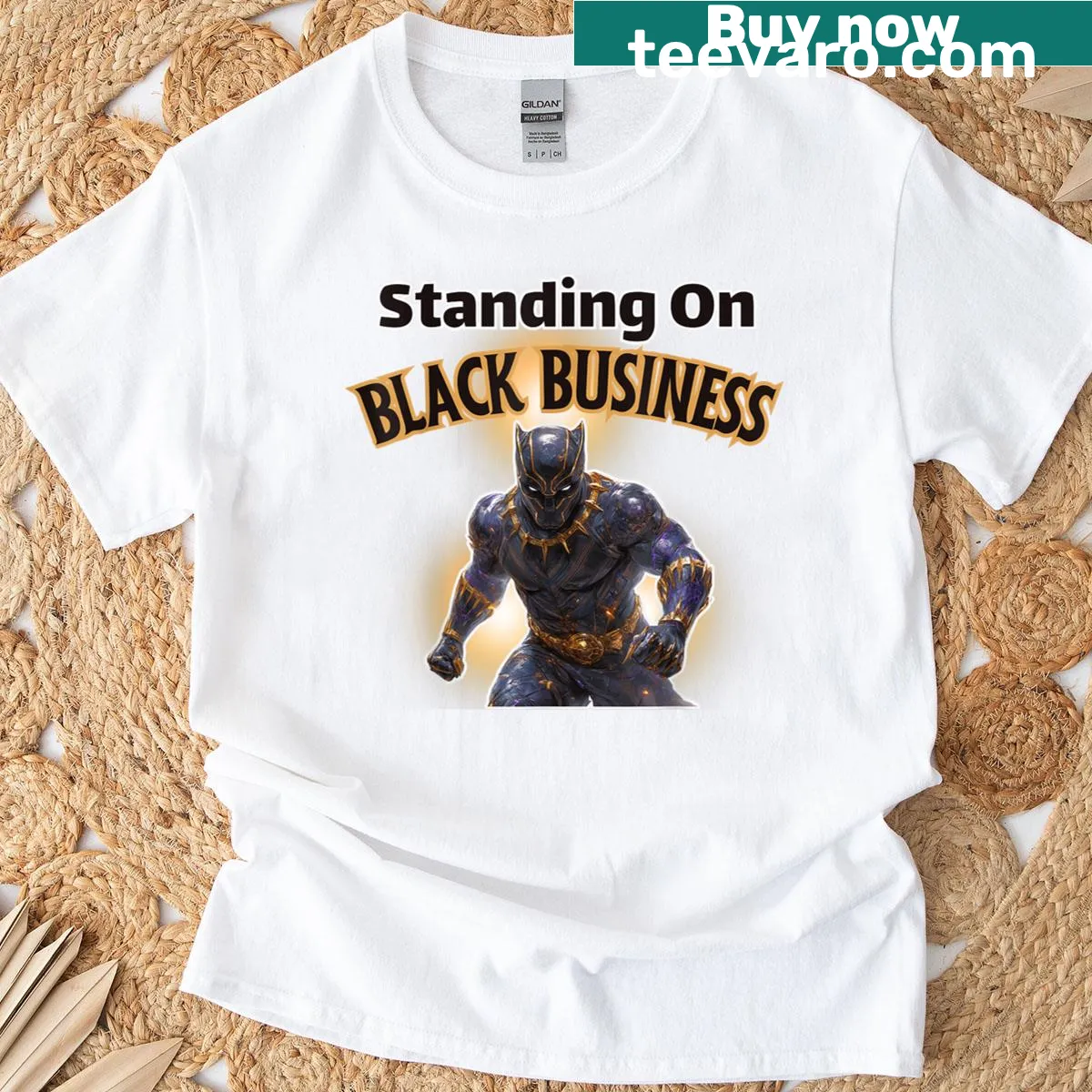 Bold graphic t-shirt celebrating Black business with a proud black man — on a men's t-shirt