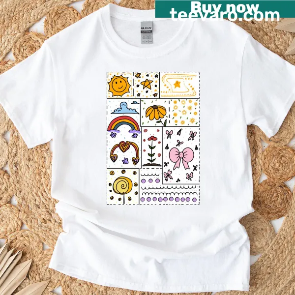 Seamless pattern of dairy products in playful illustrations on a classic t-shirt
