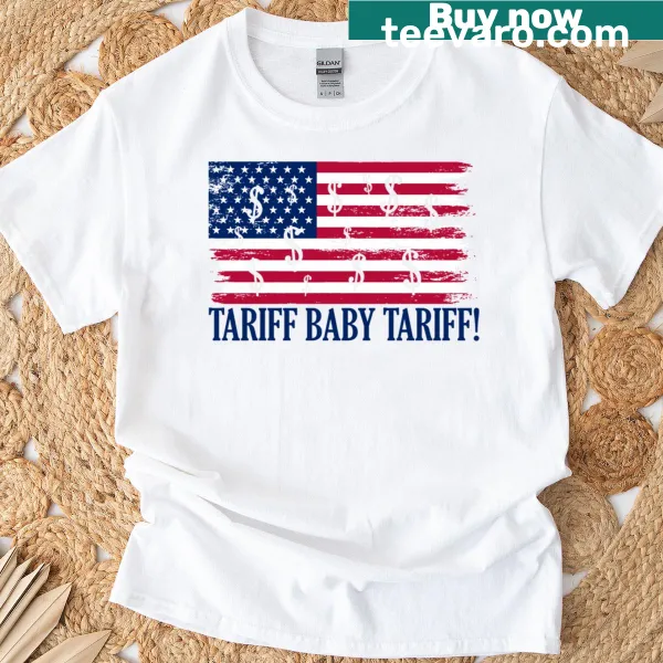 Funny Tariff Baby T-shirt with American flag graphic