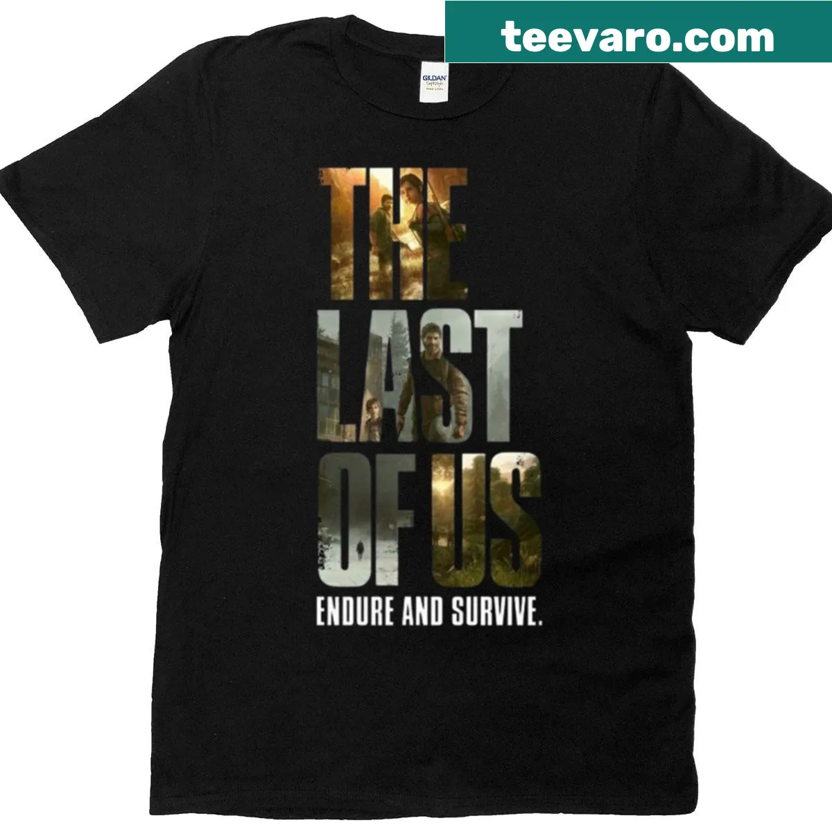 Endure and survive T-shirt with bold graphic inspired by The Last Of Us. — on a men's t-shirt