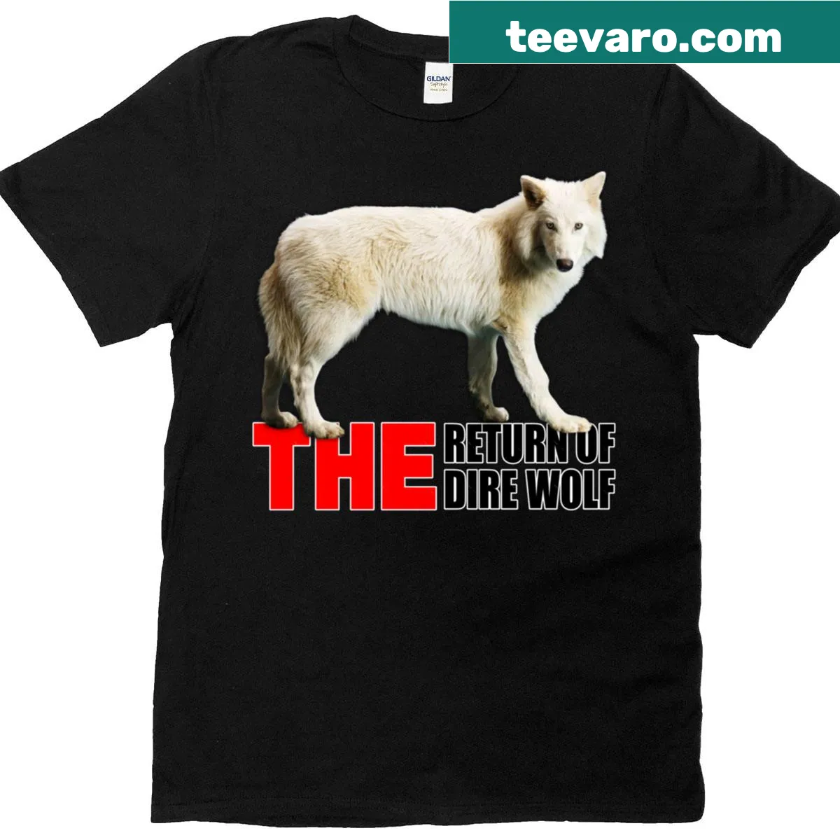Graphic of a dire wolf representing fantasy themes — on a men's t-shirt