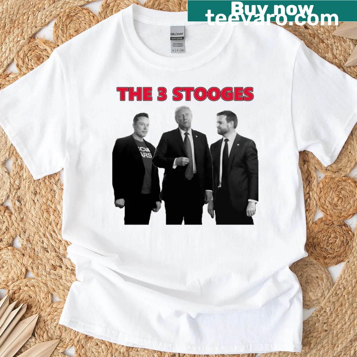 Three Stooges mocking Donald Trump and Elon Musk shirt — on a men's t-shirt