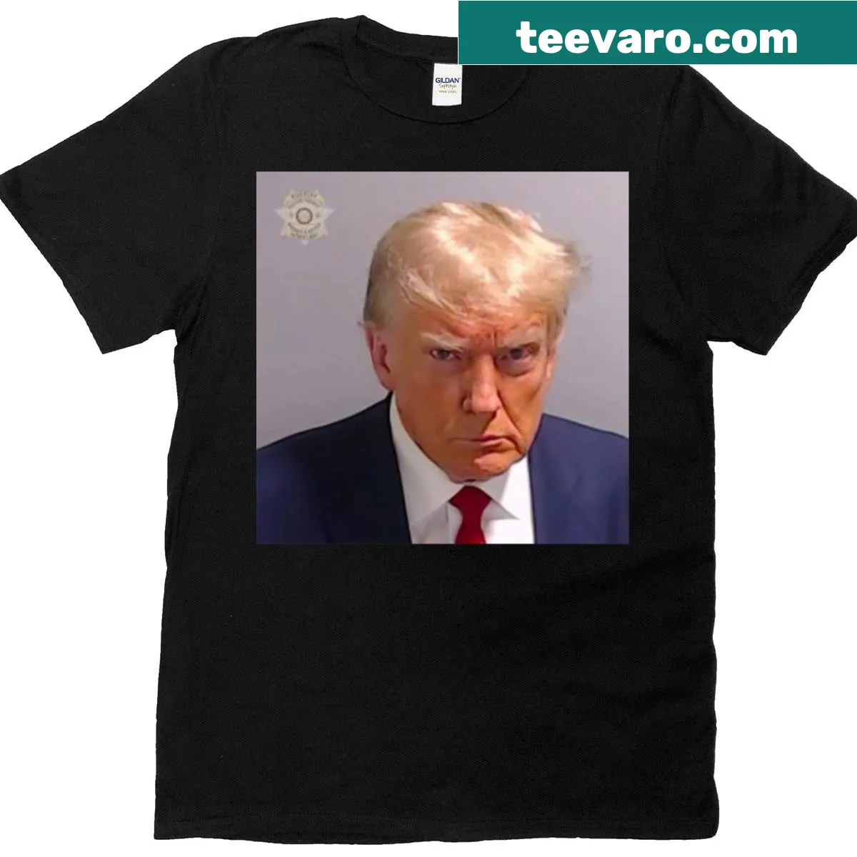 Classic Trump mugshot graphic t-shirt with bold design — on a men's t-shirt