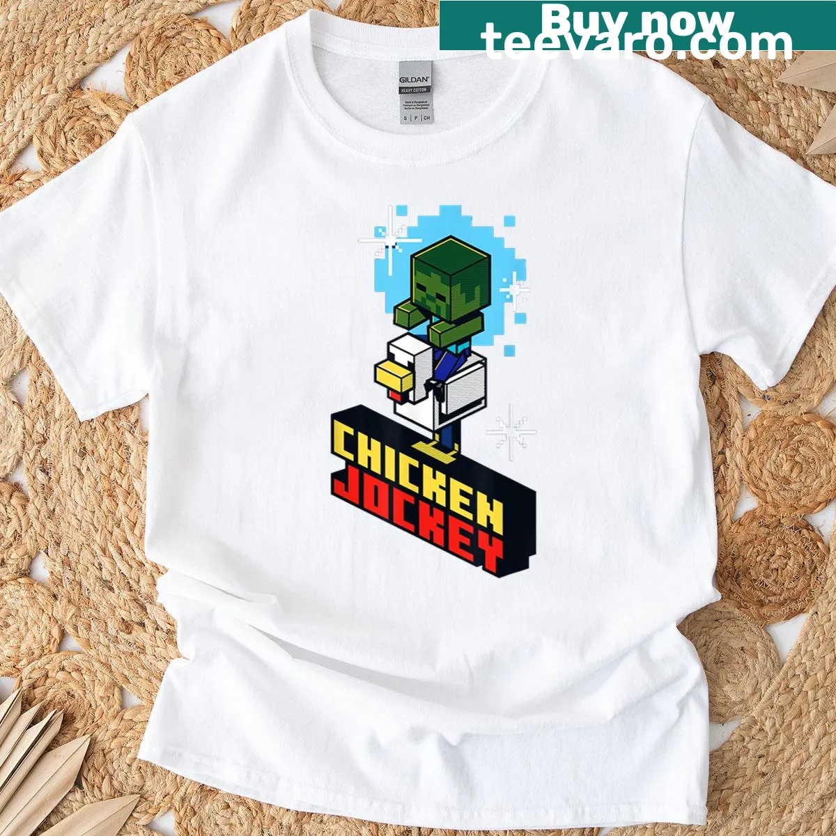 Vintage jockey chicken graphic for a playful touch — on a men's t-shirt