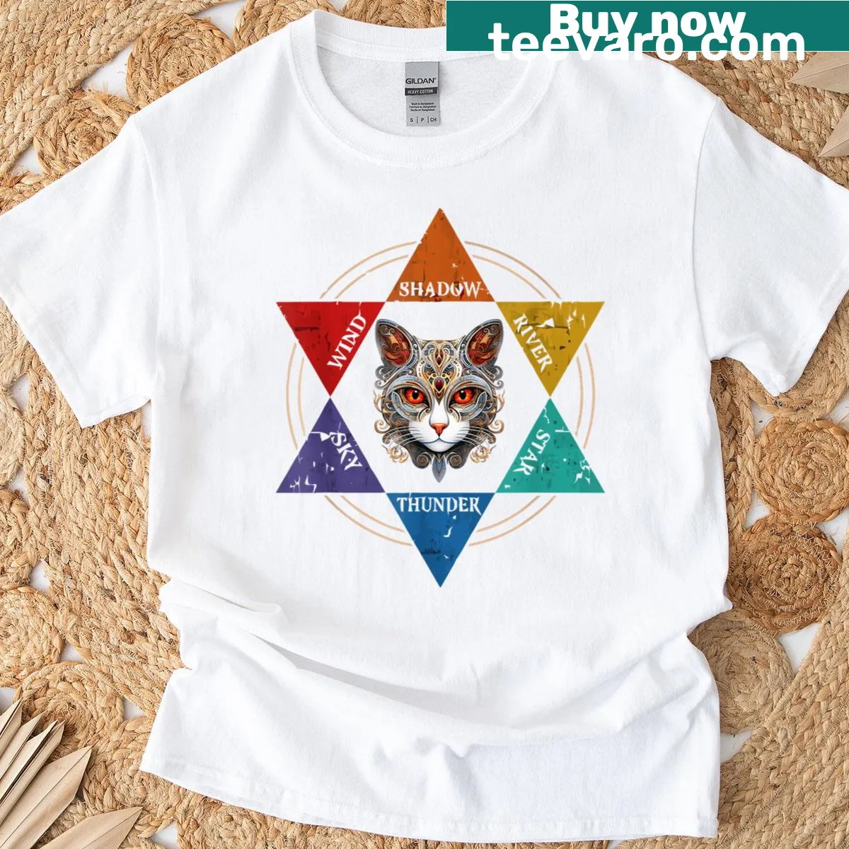 Warrior Cats design with mystical elements — on a men's t-shirt