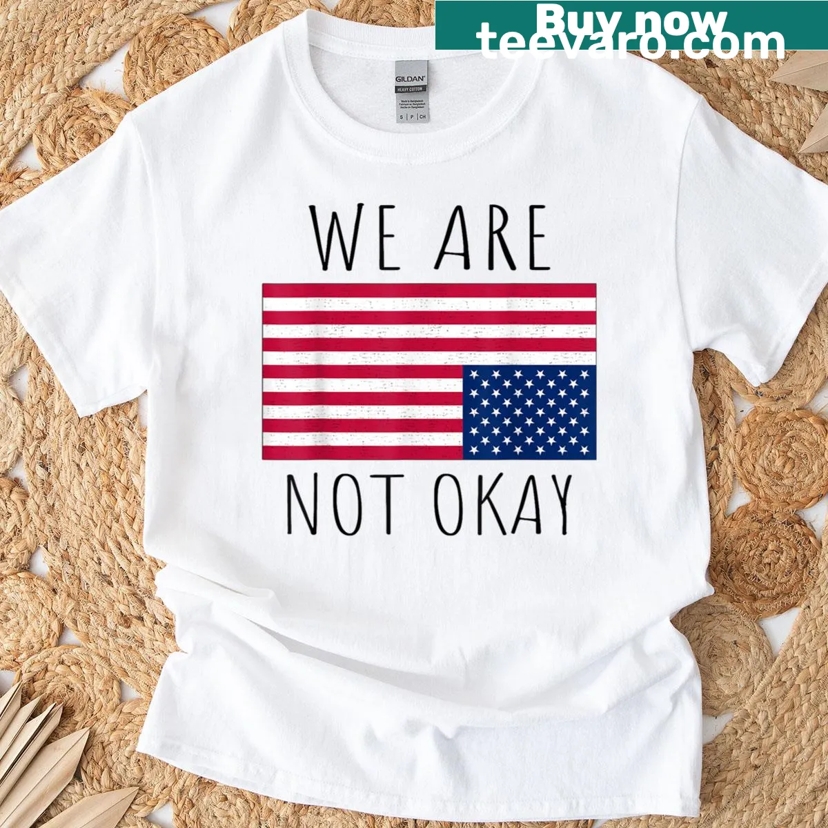 Vintage-style T-shirt with American flag and slogan about patriotism. — on a men's t-shirt